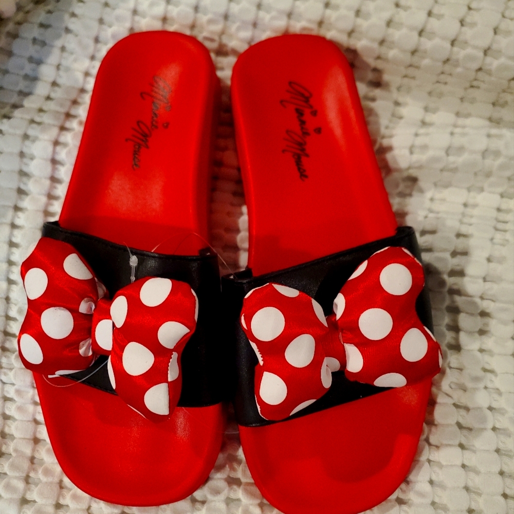 New Disney Minnie Mouse Bow Slides Sandals NWT Polkadot Size 10 Shoes